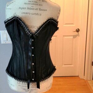 Gothic Black Satin  Victorian moulin rouge M corset goth living dead souls